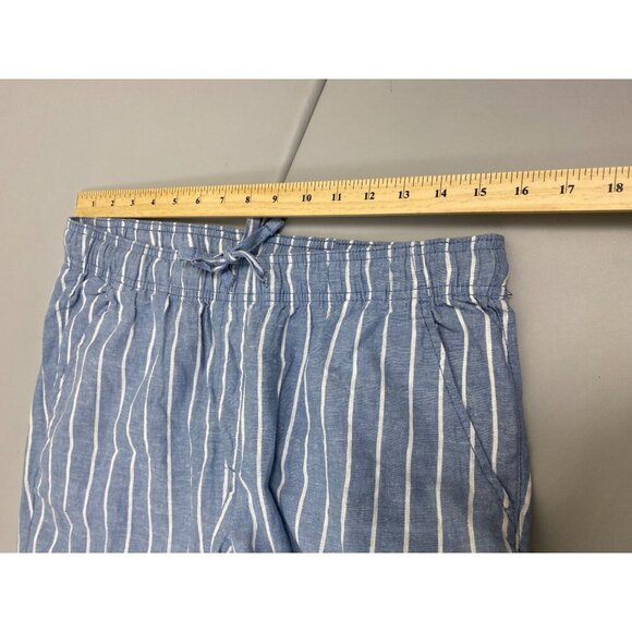 Serra Linen Blend Stripe Blue Womens Pants size Medium Lagenlook Pull on Elastic - Picture 6 of 13